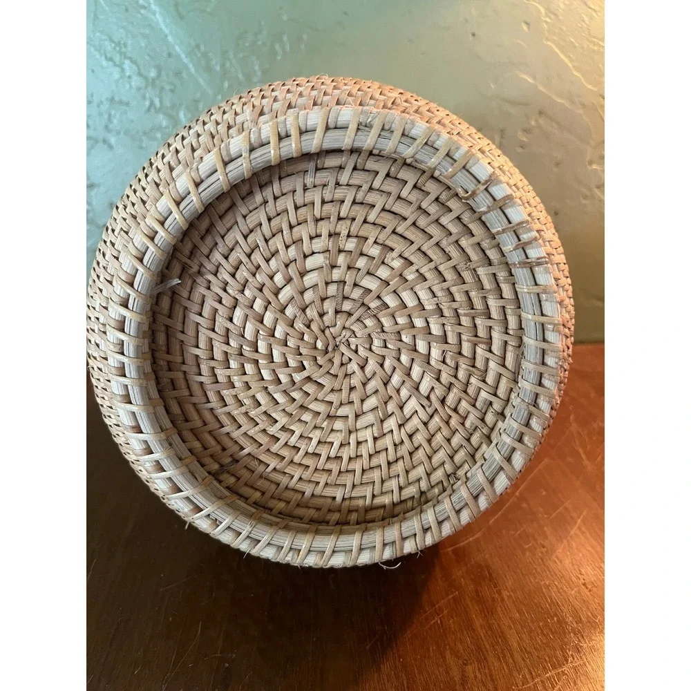 Vintage Woven Rattan Wicker Vase Natural Boho Decorative Flared Rim Vessel